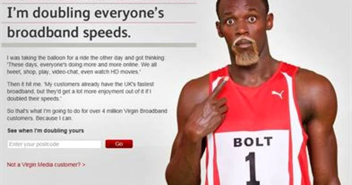 Usain Bolt, jucând rolul lui Richard Branson