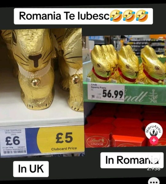 Prețul scandalos cu care se vinde același iepuraș de ciocolată în România comparativ cu Marea Britanie: „E japcă pe față“