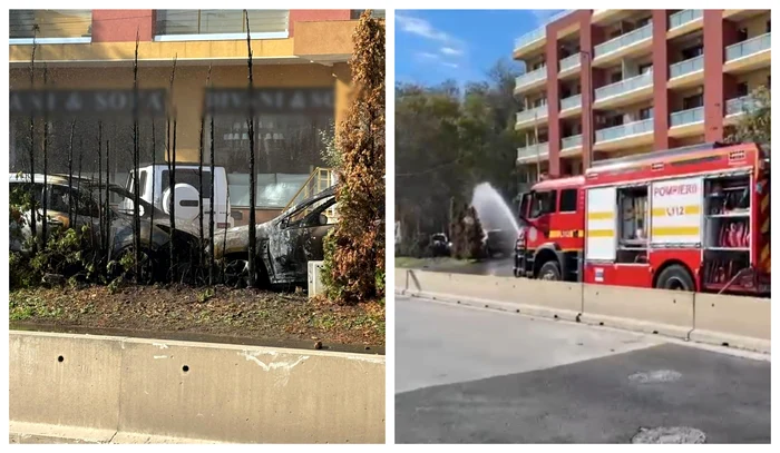 Un incendiu a izbucnit duminică dimineaţă în parcarea unui hotel din Pipera FOTO ISU