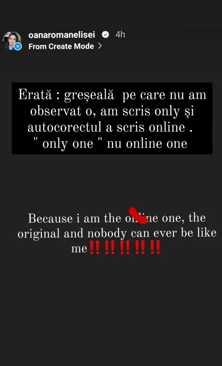 Ce a scris Oana Roman pe Instagram Foto: captură video 