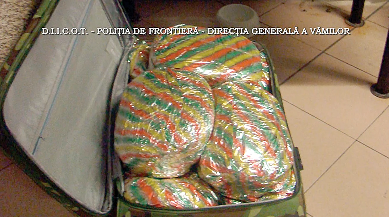 
    Valiza era burdușită cu 18 pachete cu marijuanaCapturi: DIICOT  