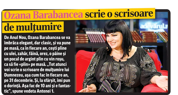 Ozana Barabancea scrie o scrisoare  de mulţumire