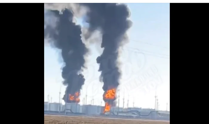 Drone ucrainene au lovit o instalaţie de stocare a petrolului din Rostov FOTO captură video Facebook