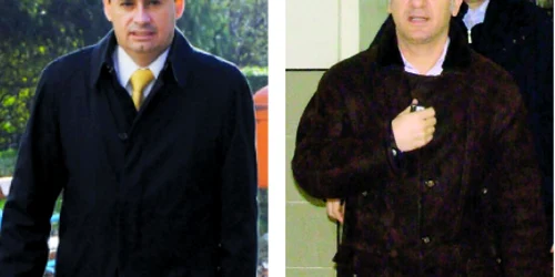 Gheorghe Falcă (stânga) şi inculpaţii apăraţi de Cătălin Dancu (dreapta) au venit în faţa instanţei de judecată