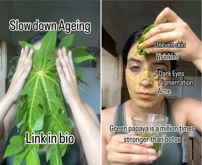Masca cu frunze de papaya   noua tendință virală Colaj Instagram 