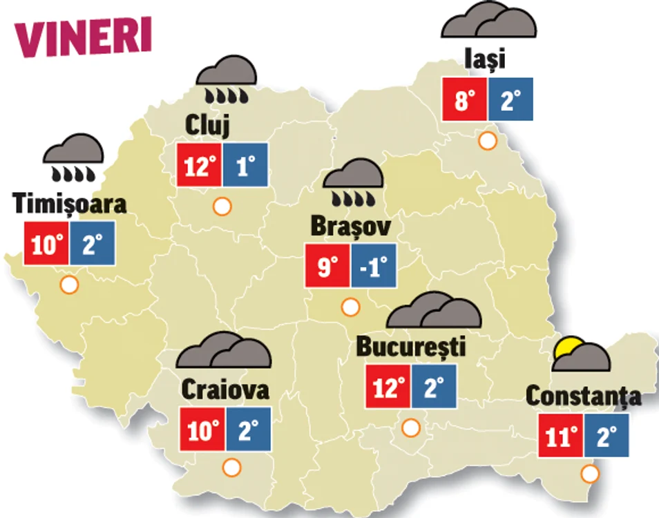 Prognoza meteo 13 martie semnalează precipitații în jumătatea de nord a țării