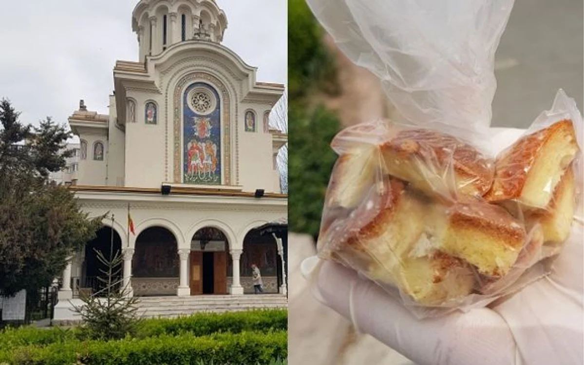 Biserica Sf. Arhangheli din Constanţa împarte paşti în pungi nesigilate   FOTO: C. G.