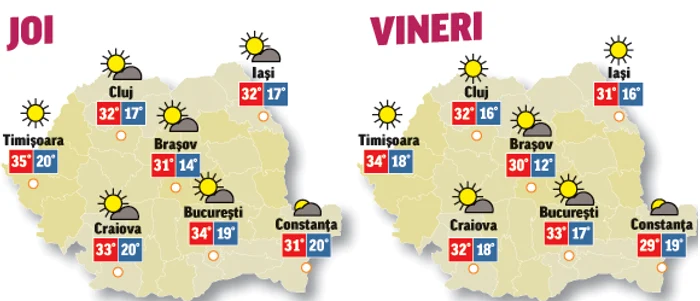 Prognoza meteo pentru următoarele două zile anunță că vremea se menține călduroasă