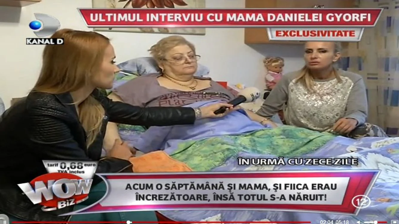 Mama Danielei Gyorfi nu arăta prea bine acum zece zile, când a acordat ultimul interviu pentru Kanal D (captură: Kanal D)