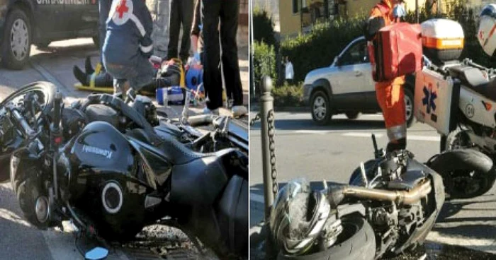 Medicii nu au reuşit să-l mai salveze pe motociclistul de pe targă (stânga)