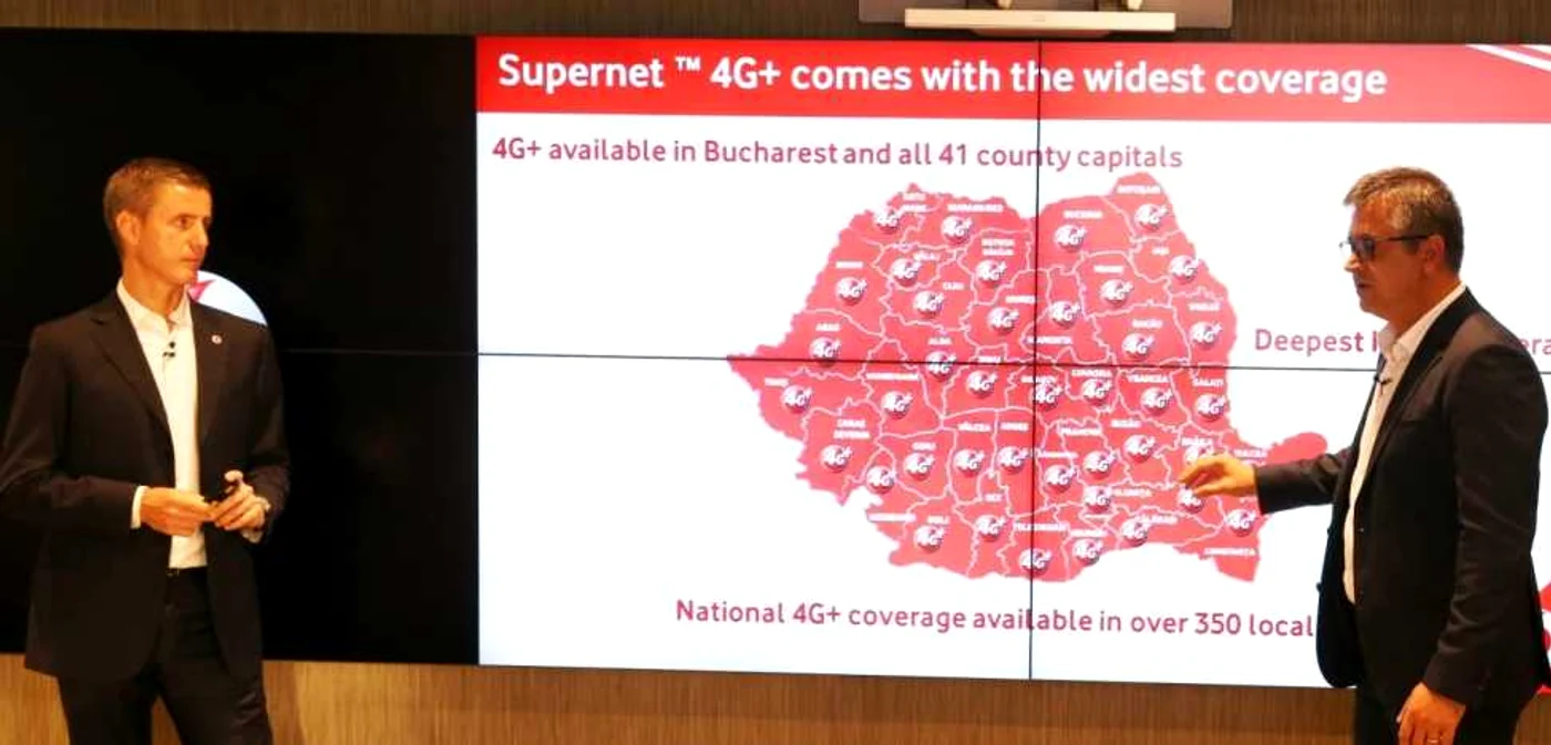 Harta Supernet 4G+ din timpul conferinţei când a fost anunţat noul standard de viteză.