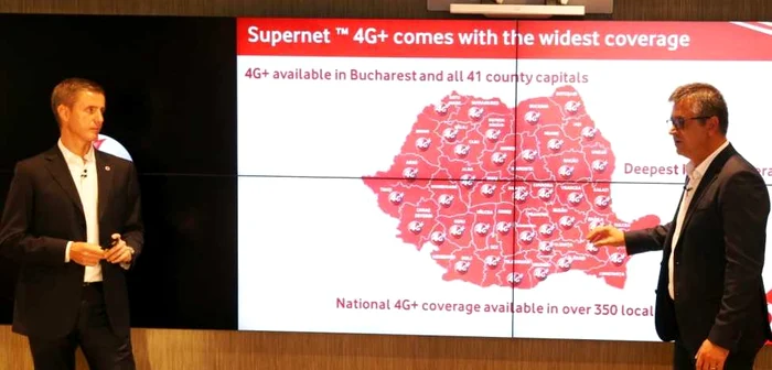 Harta Supernet 4G+ din timpul conferinţei când a fost anunţat noul standard de viteză.