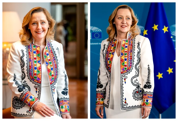 Sacoul purtat de Elena Lasconi în campania electorală / Foto: Colaj Facebook