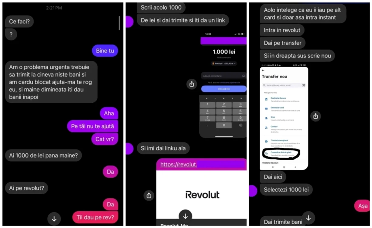 Exemplu de conversație dintre o victimă și un infractor FOTO Facebook/ DNSC