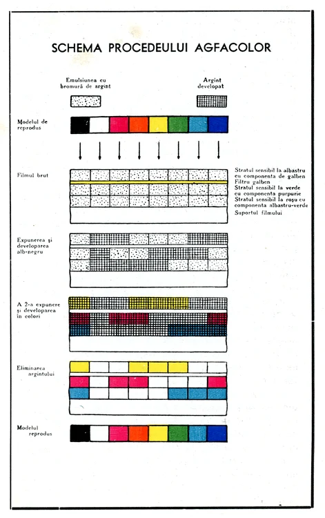 Procedeul Agfacolor, explicat printr-o schemă a vremurilor. FOTO: Arhiva de Fotografie