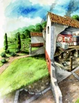 Reconstituire a unei părţi dintr-un complex de tip villa rustica în Lullingstone (Marea Britanie); în timpul ocupaţiei romane, vila era locuită fie de cetăţeni romani cu stare, fie de localnici care adoptaseră cutumele romane. Aşa se poate să fi arăt