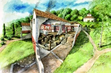 Reconstituire a unei părţi dintr-un complex de tip villa rustica în Lullingstone (Marea Britanie); în timpul ocupaţiei romane, vila era locuită fie de cetăţeni romani cu stare, fie de localnici care adoptaseră cutumele romane. Aşa se poate să fi arăt