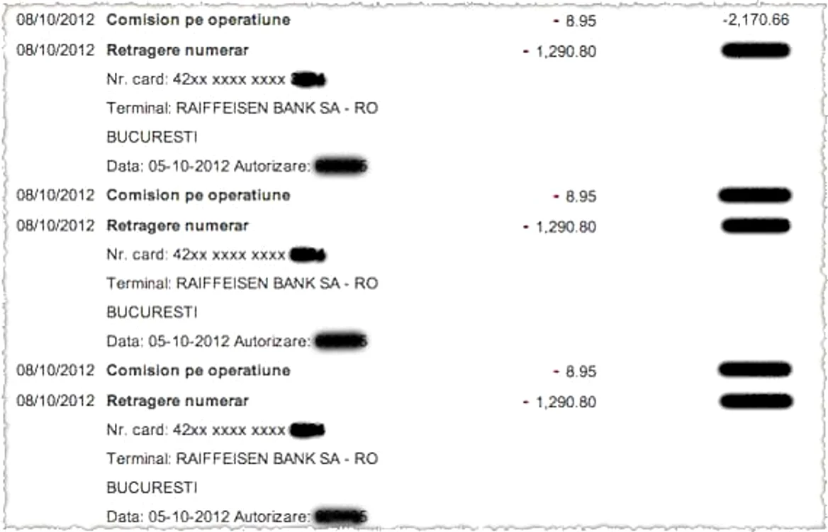 Alex a scos bani de la  un bancomat Raiffeisen  ca să-şi achite rata la  apartament. Suma i-a fost  luată de trei ori din cont