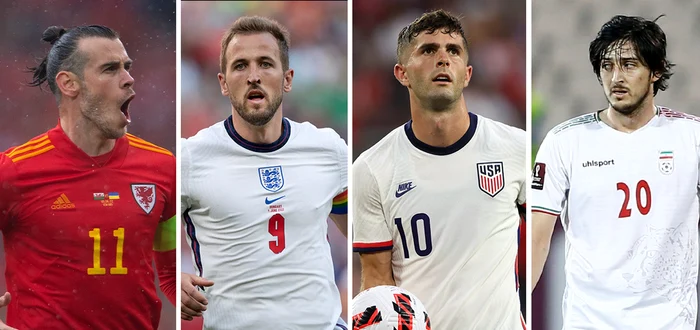 Bale (Țara Galilor), Kane (Anglia), Pulisic (SUA) și Azmoun (Iran)