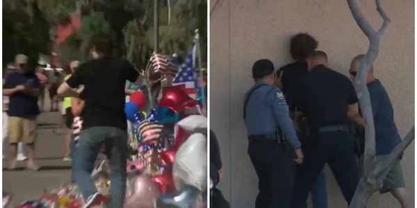 Un adolescent a fost reținut după ce a călcat în picioare un memorial ridicat pt Charlie Kirk foto captura vid X png