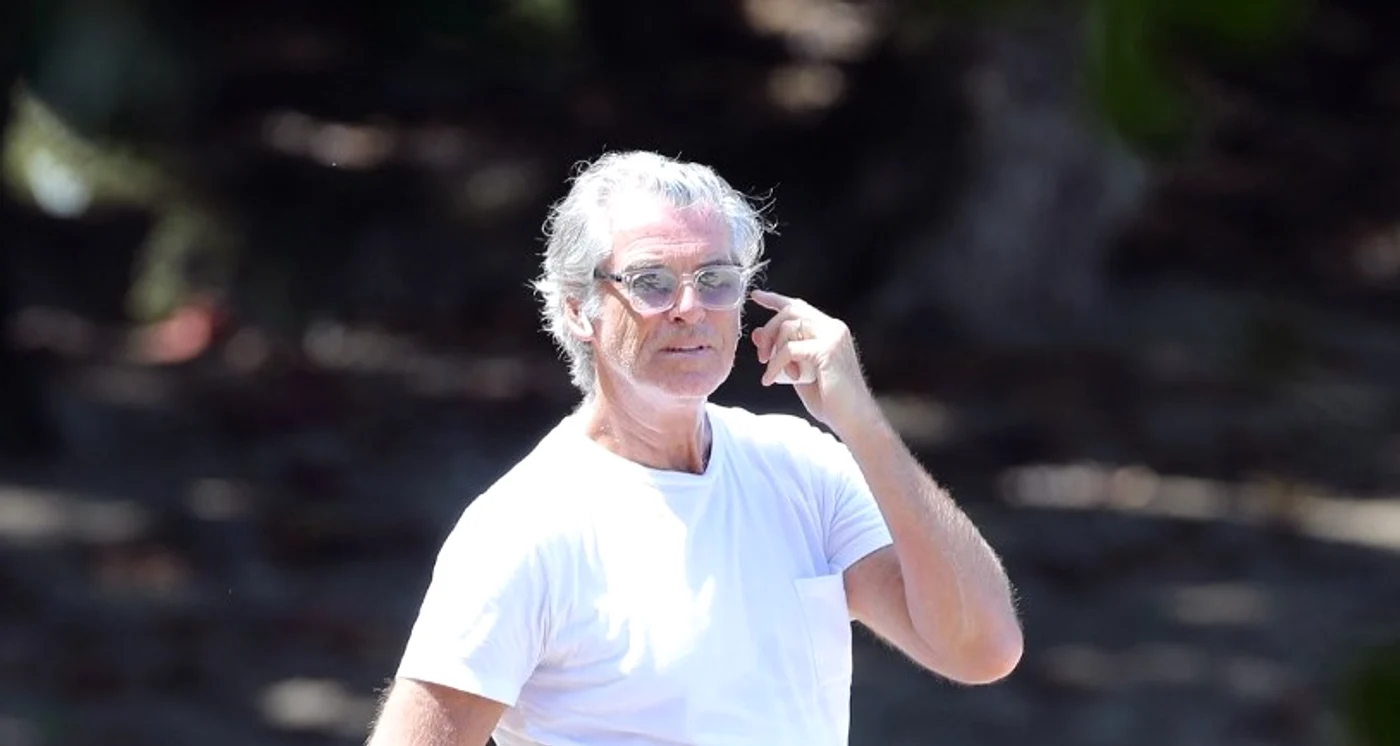 Pierce Brosnan, 66 de ani, a albit complet