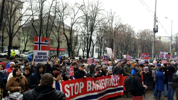 Protest de susţinere a familiei Bodnariu în faţa Prefecturii Timiş FOTO Facebook