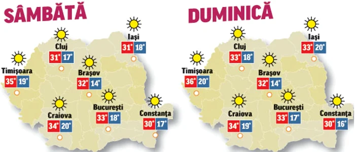Prognoza meteo pentru următoarele două zile anunță că vremea se menține călduroasă