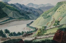 Valea Oltului la Turnu Roşu. Desen de Franz Neuhauser (© Wikimedia Commons)