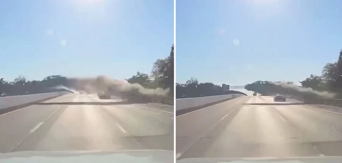 Momentul în care un bărbat zboară cu mașina pe autostradă FOTO: Captură video