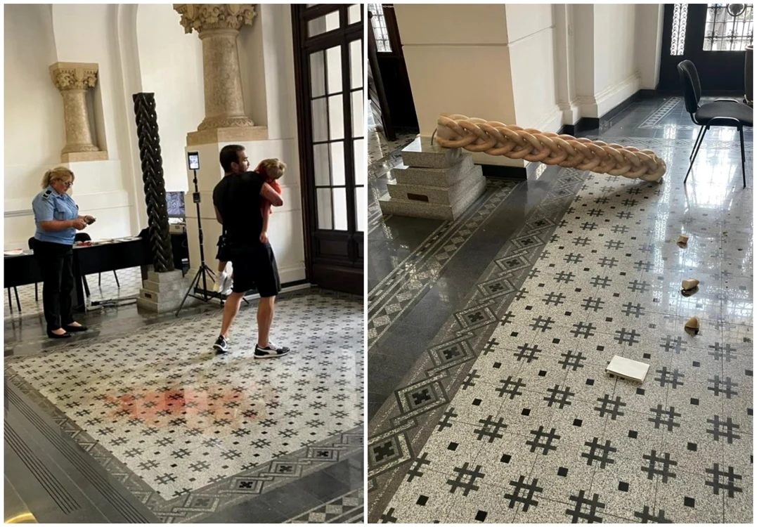 Un copil de șaseani a ajuns la spital după ce o statuie a căzut peste el FOTO Telegrama.ro