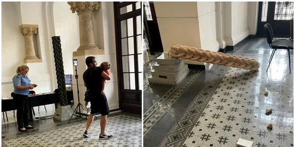 Copil rănit de o statuie care a căzut peste el în Primăria Capitalei FOTO Telegrama