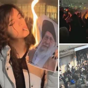 proteste in iran si femei care isi aprind tigara cu imaginea arzand a liderului suprem foto colaj x @visegrad24 @ZAK514 si youtube the guardian png