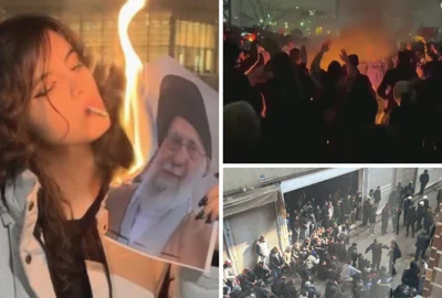 proteste in iran si femei care isi aprind tigara cu imaginea arzand a liderului suprem foto colaj x @visegrad24 @ZAK514 si youtube the guardian png