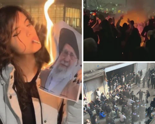 proteste in iran si femei care isi aprind tigara cu imaginea arzand a liderului suprem foto colaj x @visegrad24 @ZAK514 si youtube the guardian png