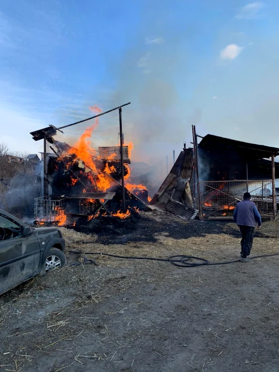 Focul a cuprins depozitul de furaje FOTO: ISU Vrancea