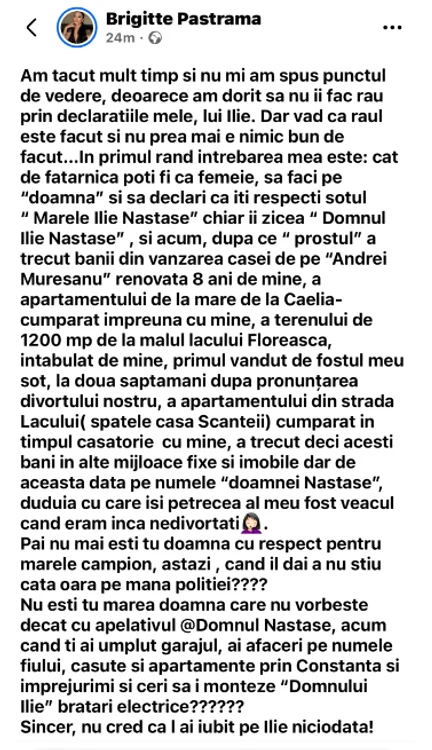 Mesajul lui Brigitte Pastramă. 