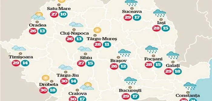Temperaturile în weekend