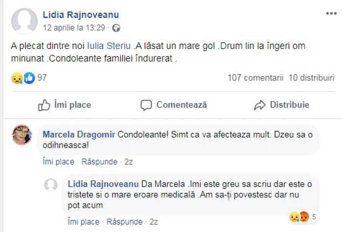 lidia râjnoveanu afirmatie foto captura facebook