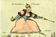 O caricatură englezească din 1791 care satirizează ambiția împărătesei Ecaterina cea Mare de a cuceri Constantinopolul (© British Museum / Wikimedia Commons)