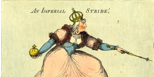 O caricatură englezească din 1791 care satirizează ambiția împărătesei Ecaterina cea Mare de a cuceri Constantinopolul (© British Museum / Wikimedia Commons)