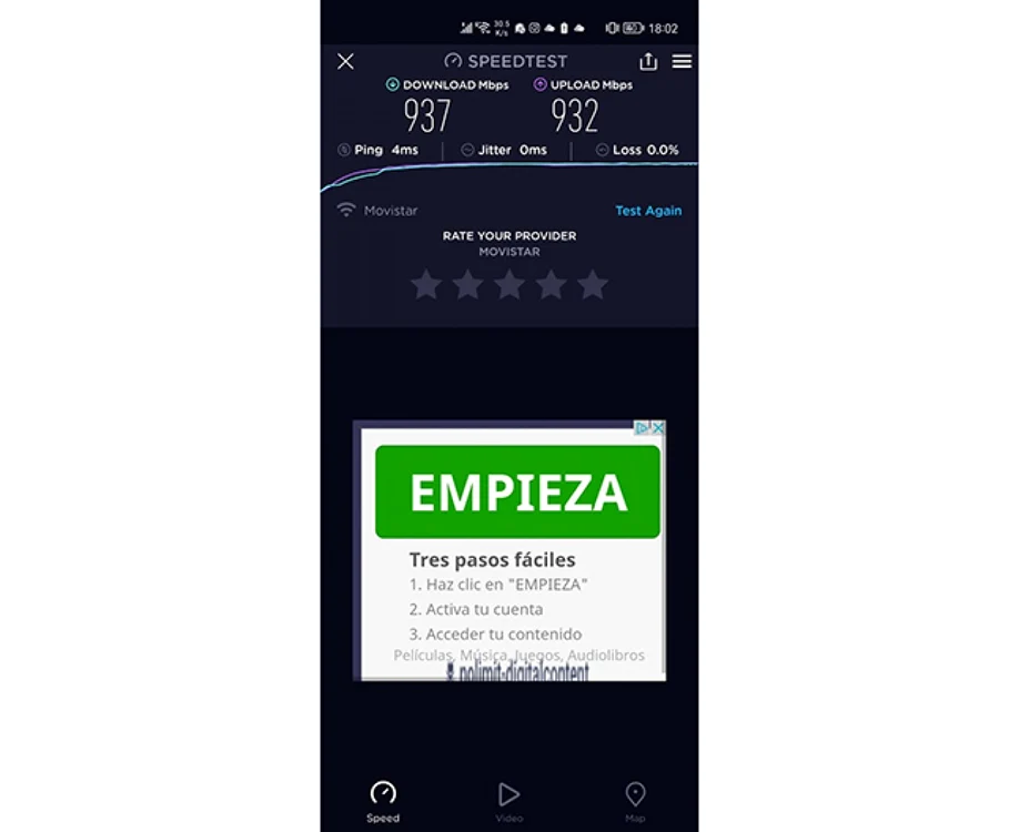 Test viteza wireless FTTR
