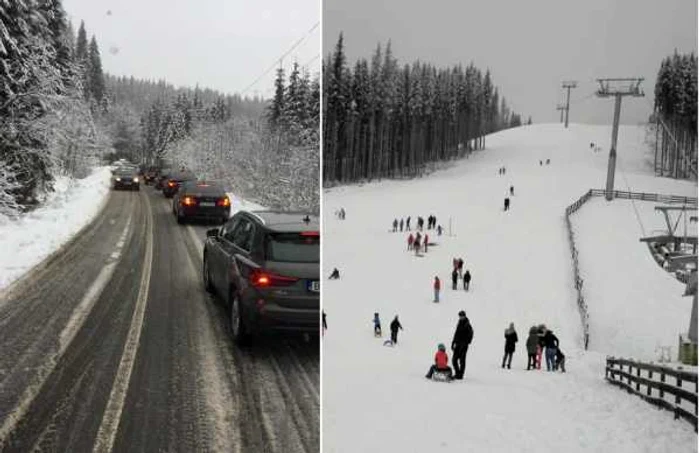 Aglomeraţie lângă pârtiile închise ale Domeniului Schiabil Transalpina Ski Resort - Vâlcea Foto colaj