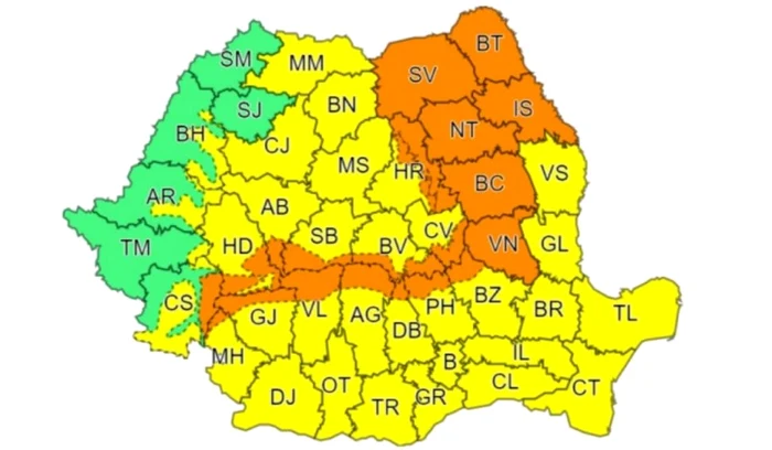 Cod portocaliu și Cod galben în România, Foto: ANM