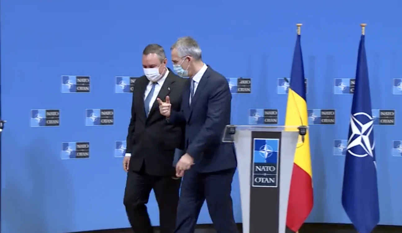Premierul Nicolae Ciucă şi secretarul general al NATO, Jens Stoltenberg, au susţinut o conferinţă de presă comună. FOTO: Captură