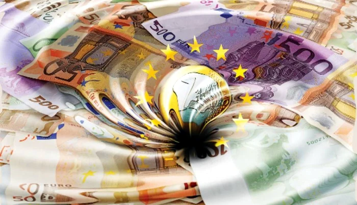 Vârtej de bancnote de euro, sugerând spălarea banilor
