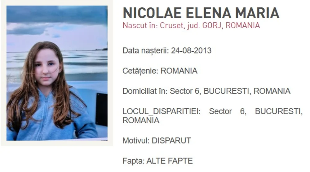 Fetiţa de 12 ani dată dispărută vineri din Sectorul 6 al Capitalei a fost găsită. Se află în afara oricărui pericol