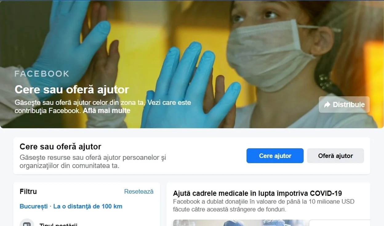 Facebook a lansat aplicația Community Help în România pentru cei care oferă ajutor în criza COVID-19
