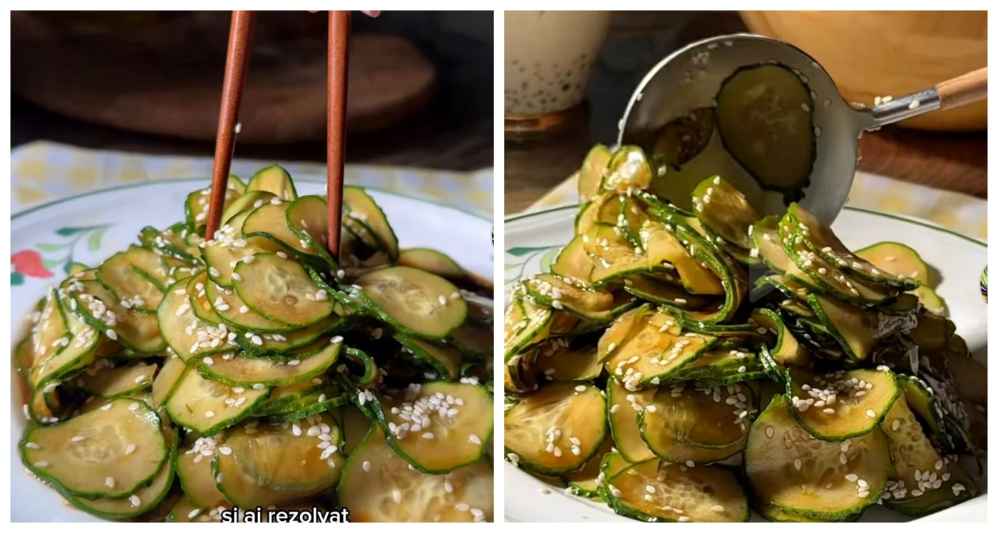 Salată de castraveți cu susan / FOTO: Colaj captură video TikTok