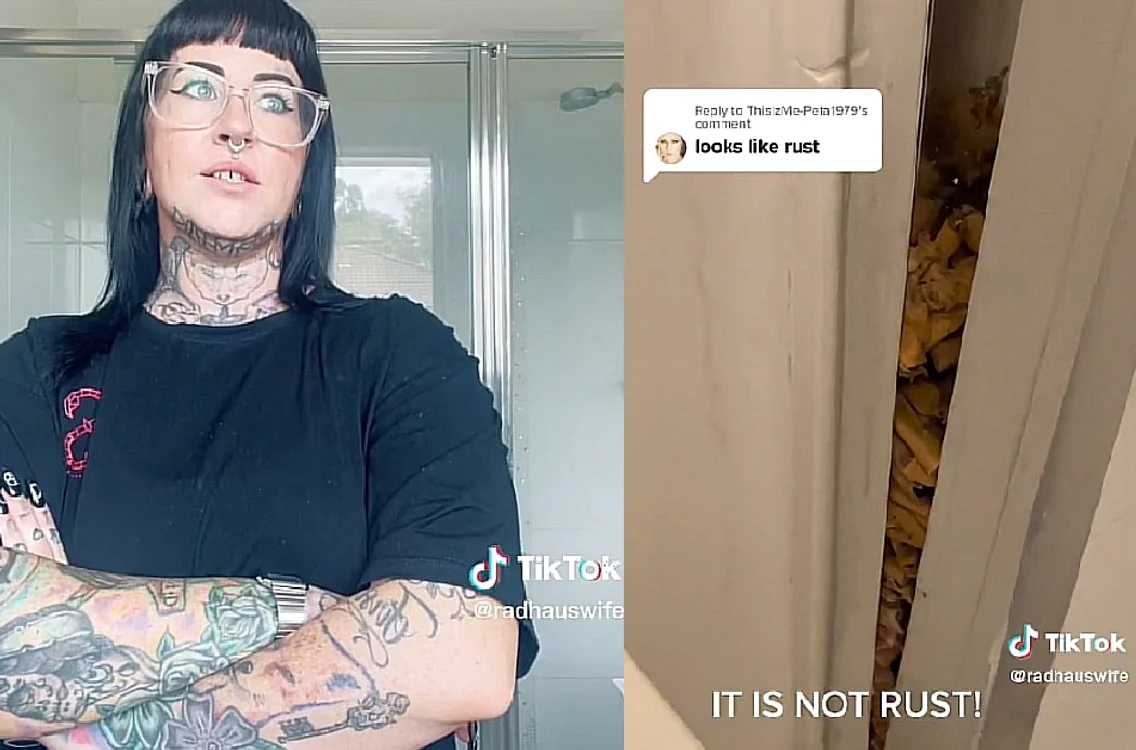 Julia Lang-Malone alături de cadrul de la duș în care a descoperit mucurile de țigară.