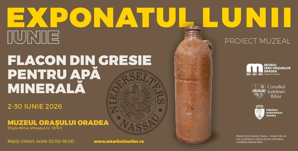 Un flacon din gresie pentru apă minerală, exponatul lunii la Muzeul Țării Crișurilor